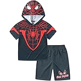 Marvel Spider-Man Boys Hooded Athletic T-Shirt and Active Mesh Short Set for Toddler and Big Kids