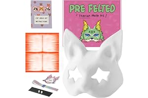 KemonoX Therian Cat Mask Kit with Star Eyes - White Fleeced Cat Mask Base with Faux Fur, Eye Mesh and Cat Like Fuzzy Fabric - Felted for You, Skip the Messy Work