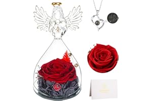 Lafloraita Mothers Day Rose Gifts for Women Mom Grandma Wife,Glass Angel Figurines with Necklace,Preserved Flowers Red Real Rose on Anniversary Wedding Birthday