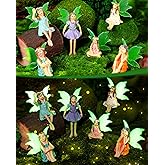 RattanView 6 Pcs Luminous Fairy Figurines Miniatures Resin Fairies Figurines Garden Accessories Small Vintage Luminous Fairy Statues for Outdoor Yard Garden Home Decorations