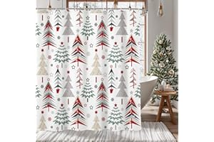 MEHOFOND Christmas Shower Curtain Xmas Tree Shower Curtain Winter Snowflake Pattern Holoday Curtain for Bathroom Decor Washable Durable Fabric Bathroom Curtains 72x72 in