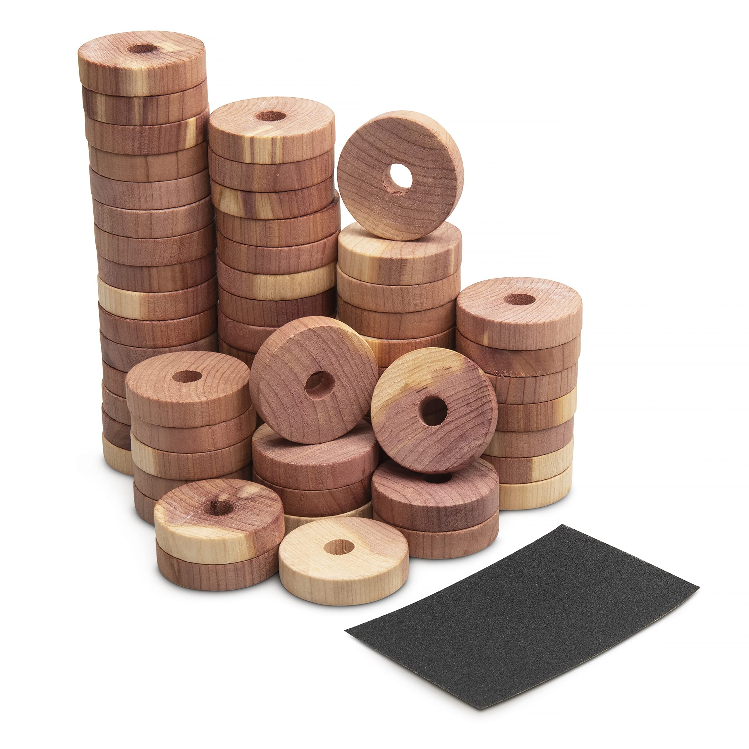 ZERIND Set of 60 Natural Cedar Wood Moth Repellent Rings, Moth Repellent for Wardrobes, Alternative to Moth Balls - Complete with Sandpaper