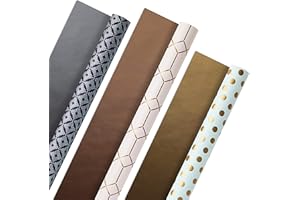 Hallmark All Occasion Reversible Wrapping Paper (3 Rolls, 120 sq. ft. TTL.) Metallic Gold, Silver, Rose Gold, Pink, Navy, Min