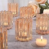 6 Pcs Votive Candle Holder, Gold Glass Large Tea Lights Candle Holders | Tealight Candle Holder for Fall Wedding Centerpieces Dinner Party Table Decor