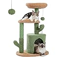 PAWZ Road Cat Tree 32 Inches Cactus Cat Tower with Sisal Covered Scratching Post, Cozy Condo, Plush Perches and Fluffy Balls