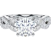 THELANDA Genuine Moissanite or Simulated 1CT Diamond Sterling Silver Twisted Infinity Split Shank Promise Ring Engagement Ring For Her