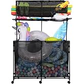 425 Gal Pool Float Storage, Double-Deck, Iron, Pool Storage Organizer | 360&deg;wheels, for pool, patio, garden, and pool noodles, floats and other pool accessories storage