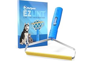 PetLovers EzLint Pet Hair Remover - Reusable Dog and Cat Fur Removal Tool, Portable Carpet Scraper & Rake for Couches, Furnit