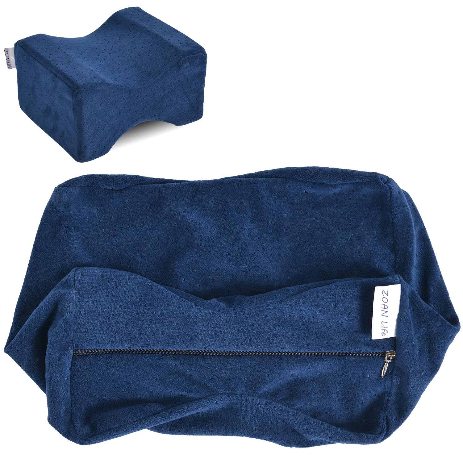Photo 1 of Knee Pillow Case 10" x 8" x 6.3", Replacement Leg Pillow Case, Knee Pillow Cover with Zipper Apply to Memory Foam Leg Pillow from ZOAN Blue