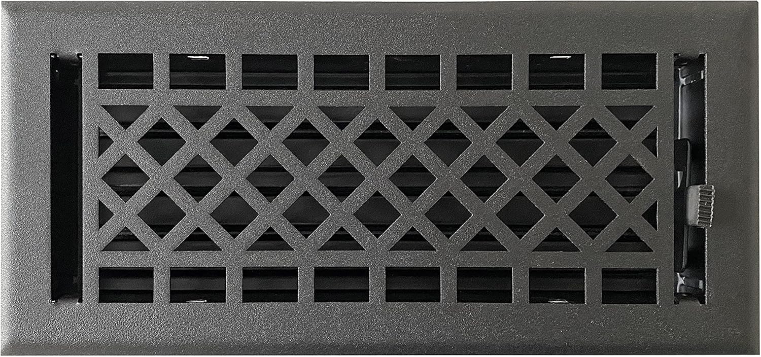 Registers, Grilles & Vents - Empire Register Co, Vent Cover - 4x10 inch, Art & Craft Design, Textured Black Finish, Heavy Duty Floor Vent Covers, Metal Damper Attached. Vent Covers for Home Floor only.