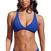 CRZ YOGA Twist Front Bikini Tops for Women - Padded V Neck Criss Cross Back Triangle Sexy Swim Bathing Suit