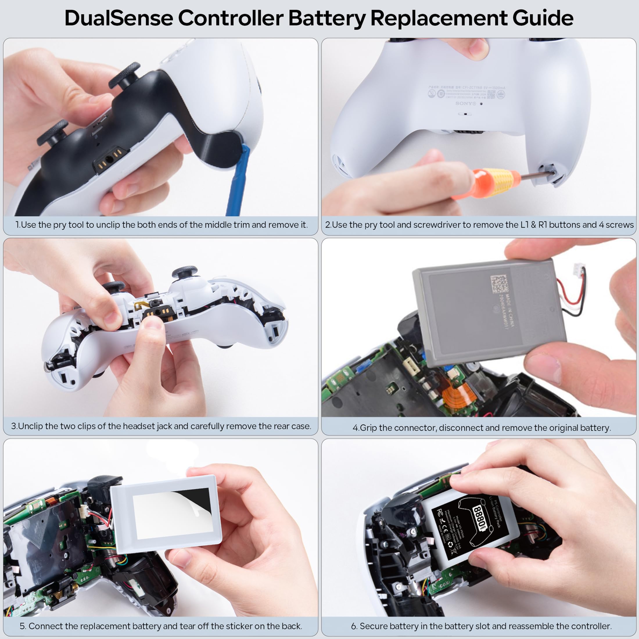 Kosker PS5 Controller Battery Pack, 2 Stück 8880mWh Li-Ionen Akku mit hoher Kapazität für Sony PS5 Controller CFI-ZCT1W, 53% mehr Ausdauer (Kapazität), Sicherer PS5 Controller Akku Ersatz 5
