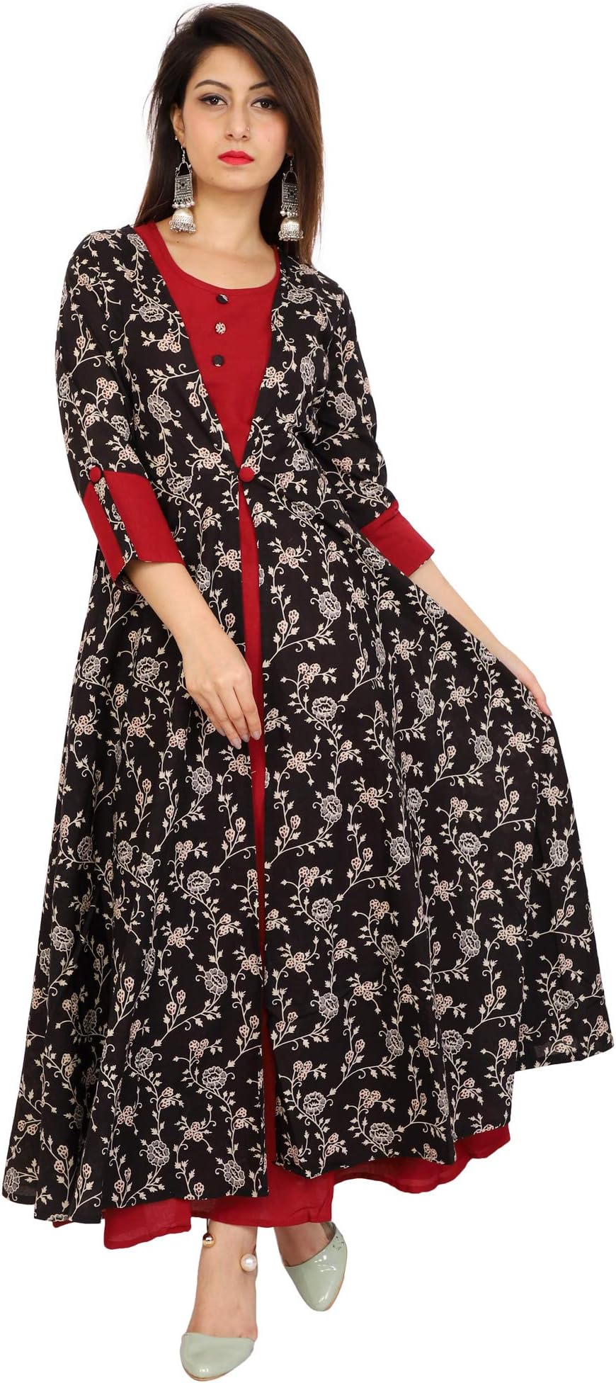 SANGAKURTI Women's Cotton Kurta(Black)