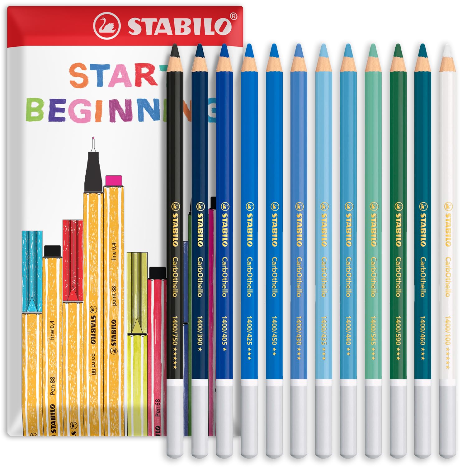 STABILO Chalk-Pastel Pencil CarbOthello - Pack of 12 - Ocean Tones - In Envelope Gift Packaging