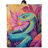 onlcuk Snake Flower Blanket, Cozy Flannel Colorful Tropical Serpent and Floral Blankets, All Season Soft Throw for Travel Home Decor, Lightweight Sofa Bed Throws, Gifts for Women Men Adults, 50"×60"