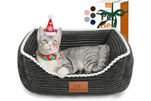 ZERBUGER Cat Dog Bed for Pets, Rectangle Pet Bed Gift for Puppy and Kitten, Machine Washable Calming Fluffy Pet Couch Sofa for Indoor Outdoor, Portable Soft Cat Bed with Non-Slip Bottom (Small, Dark Grey)