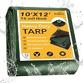 Winpull Heavy Duty Tarp — 10x12 Feet, 14 Mil Thick, Waterproof, Blue, For Outdoor Cover, Camping, And Protection