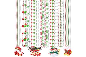 NOVWANG 21Pcs Christmas Necklaces Metallic Bead Red White Green Necklace with Santa Claus Christmas Tree Snowman Elk Snowflake for Memorial Day Party Favors Supplies Decorations, 7 Style