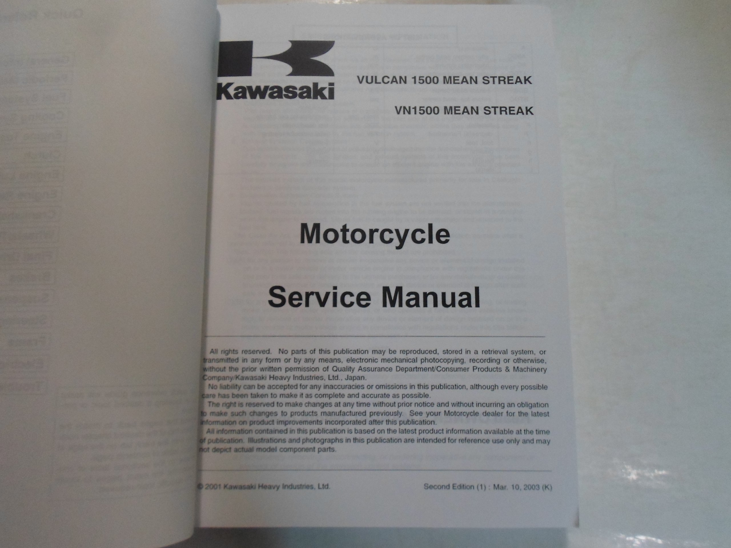 2002 2003 Kawasaki Vulcan 1500 Mean Streak VN1500 Mean Streak Service Manual:  KAWASAKI: Amazon.com: Books