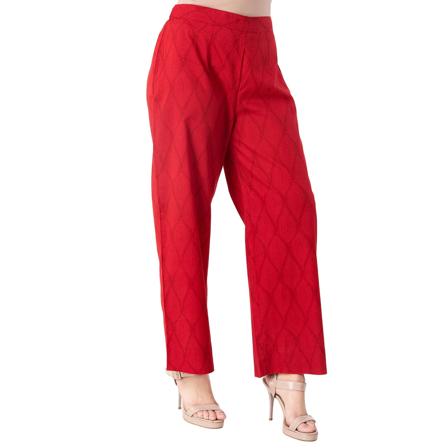 khushal k women's cotton printed red palazzo pant