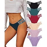 FINETOO Seamless Underwear for Women Cheeky Bikini Panties High Cut V-waist Lace Underwear Women Cute Bikinis 6 Pack