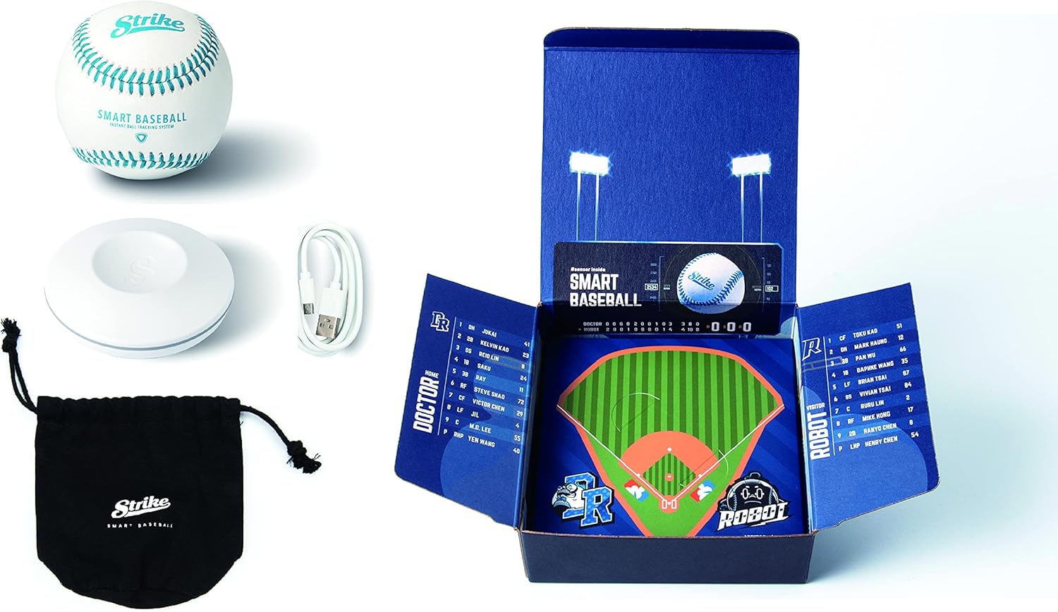STRIKE Smart Baseball Training Equipment for Practice, Analysis Speed/Spin Rate/Pop Time Sensor, Official Size, Weight and Genuine Leather Skin as MLB (iOS/Android)(Smart Baseball, Charging Pad) : Sports & Outdoors