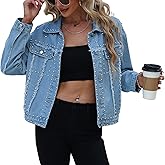 APAFES Women's Fashion Crop Fringe Denim Jacket Distressed Western Studded Black Trucker Jacket