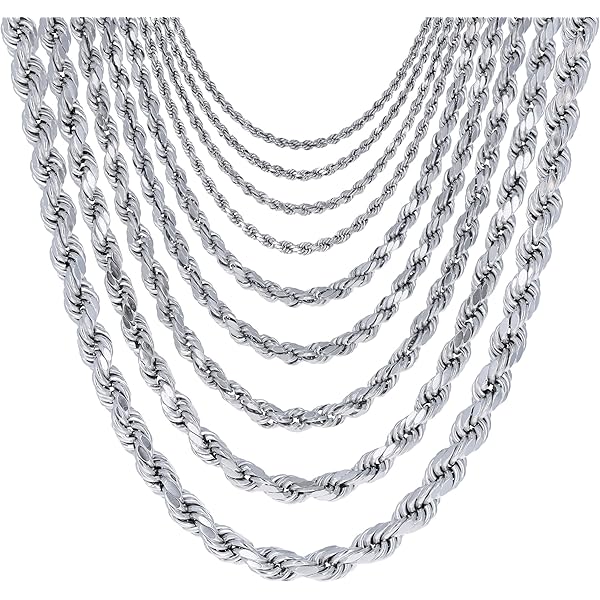Amazon.com: Nuragold 10K White Gold Solid Rope Diamond Cut Chain