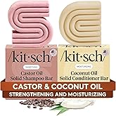 Kitsch Castor Oil Shampoo Bar &amp; Coconut Oil Conditioner Bar &ndash; 2pc set | Moisturizing Shampoo and Conditioner Set for Dry, Damaged Hair &ndash; Hydrating &amp; Smoothing, Strengthening Hair Care - Made in USA