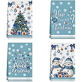 XCHI Winter Snowmans Christmas Trees Bells Snowflakes Kitchen Towels Dish Towels 18x26 Inch Xmas Home Kitchen Decorations Hand Towels Set of 4 Drying Dishcloth