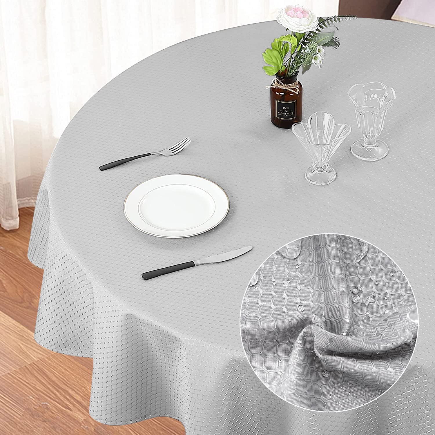 Eternal Beauty Round Tablecloth 120cm Wrinkle Free, Table Cover Water Resistant and Machine Washable for Home Dining Party Restaurant (Silver Grey, 47.2inch) — image 1