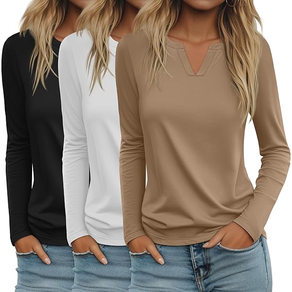 Liloak Double Lined Shirts Pack Long Sleeve For Women Basic