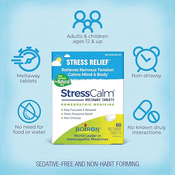 BOIRON STRESSCALM TABLETS FOR RELIEF OF STRESS, ANXIOUSNESS, NERVOUSNESS, IRRITABILITY, AND FATIGUE – 60 COUNT