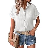 Zeagoo Womens Button Down Shirts Casual Short Sleeve Dress Shirt Textured Collared Summer Clothes Work Blouse