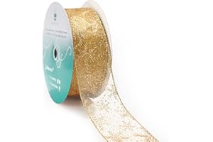 CT CRAFT LLC Gold Organza with Glitter Snowflakes Wired Ribbon - 2.5" x 50 Yards, for Christmas Home Decor, Gift Wrapping, Bow Making, Wreath, DIY Crafts