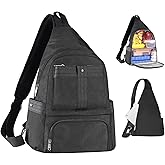 HesLaus Crossbody Lunch Backpack, Double Deck Large Insulated Lunch Box for Men Women Adult, Leakproof Lunchbox with Side Pokets for iPad, Small Cooler Bag for Work Office Hiking Beach Picnic, Black