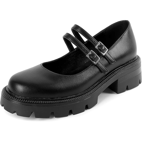Amazon.com | Lug Sole Mary Janes for Women Double Strap