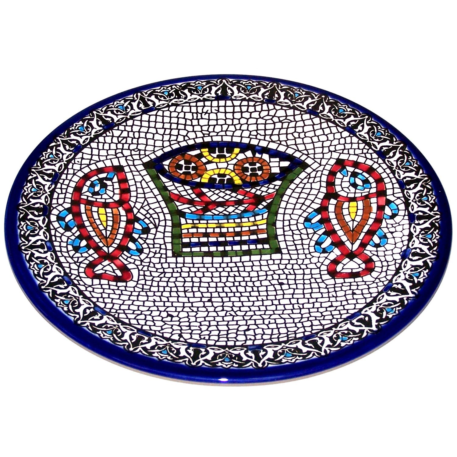 Holy Land Market Tabgha Miracle of Loaves and Fish Armenian ceramic plate Large 11 inches or 27 cm