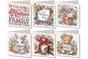 VODAPYC 6PCS Mother's Day Diamond Art Painting Greeting Cards Kit, DIY Special Shape Partial Diamond Painting Greeting Card w