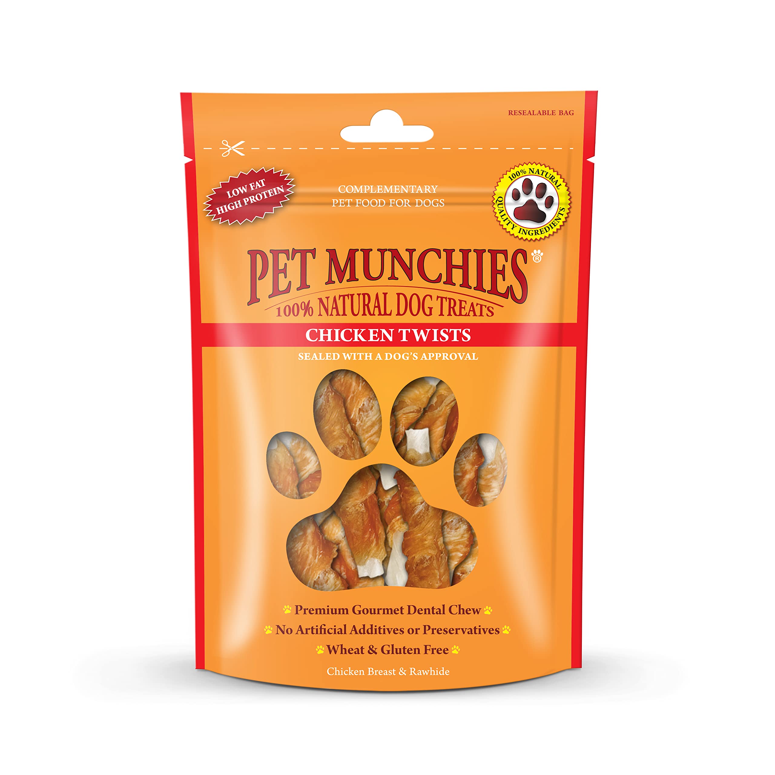 Pet Munchies Chicken Twists Dog Treats, Premium Grain Free Dental Sticks with Natural Real Meat, Low in Fat and High in Protein 80g