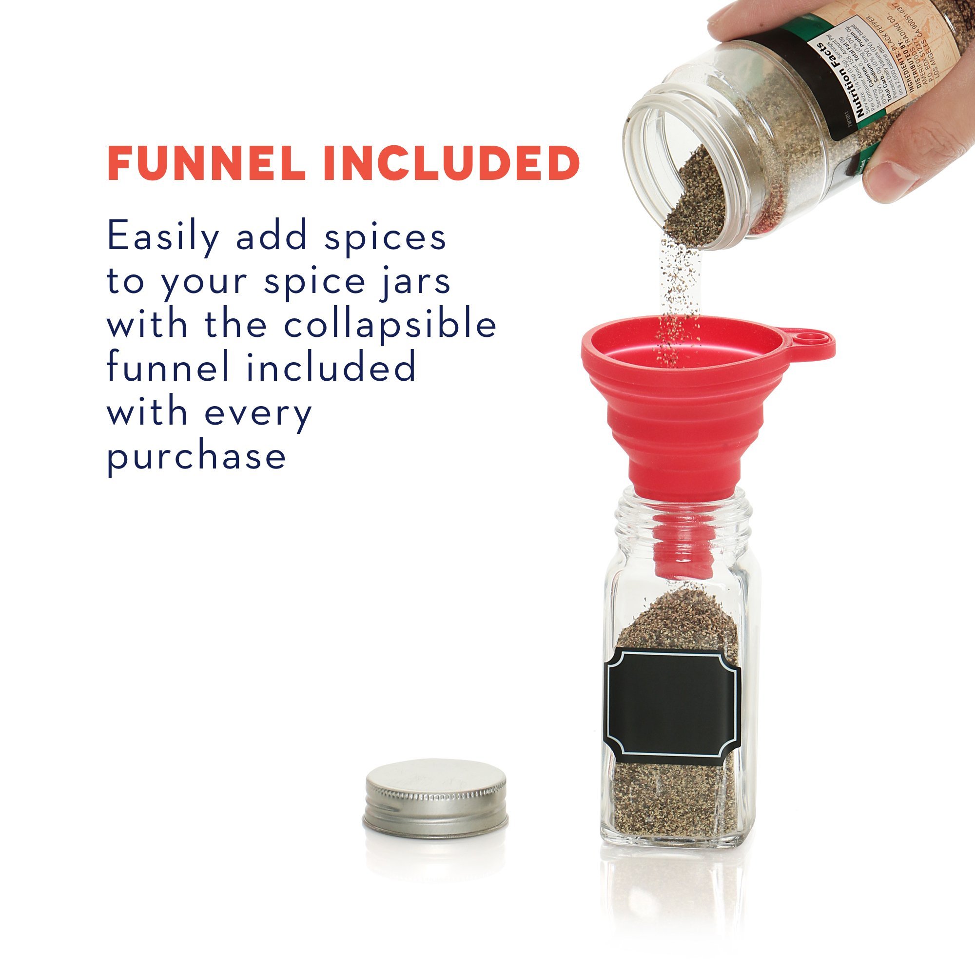 Set of 14 Square Glass Spice Jars with Shaker Tops and Funnel