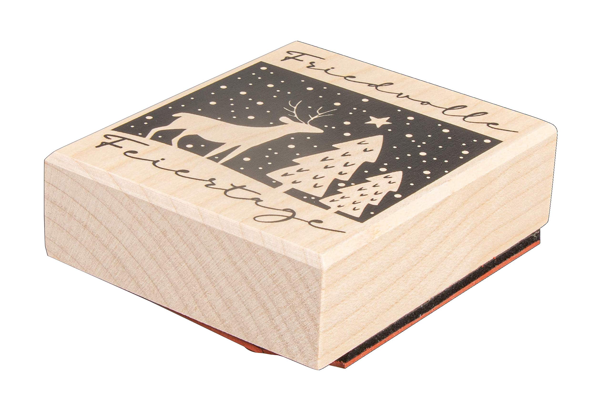 Rayher Wood Mounted Rubber Stamp with Deer Design and Phrase for Card Making, Scrapbooking and Seasonal Crafts, 6x7cm, 29213000