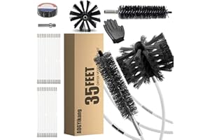 AOGYikang 35 Feet Dryer Vent Cleaning Brush Kit, Multi-Scene Durability Chimney Brushes with Flexible Nylon Rod and Glove, Multi-Purpose lint Cleaning Brush for Drill, fireplaces, Ventilation ducts