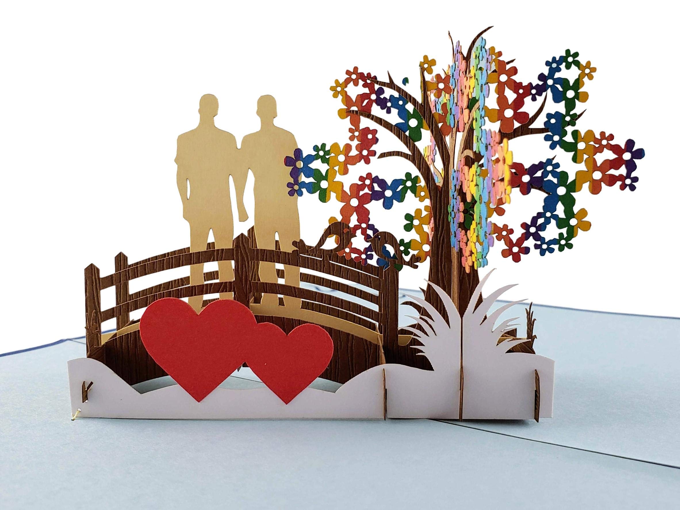iGifts And Cards Awesome Gay Couple True Love 3D Pop Up Greeting Card - Wedding, Marriage, Engagement, Anniversary, Half-Fold, Romantic, Pride, Lovers, Men, Grooms, Husbands, LGBT, Rainbow, Happy