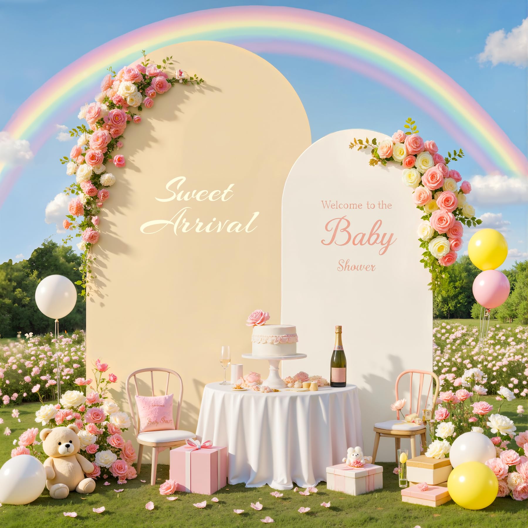 Photo 1 of 7.2FT 6FT Arch Backdrop Cover for Wedding, Set of 2 Stretchy Spandex Fitted Arch Stand Cover for Baby Shower, Birthday Party Decor, Chiara Backdrop Cover with Double-Sided Design(Ivory,Champagne)