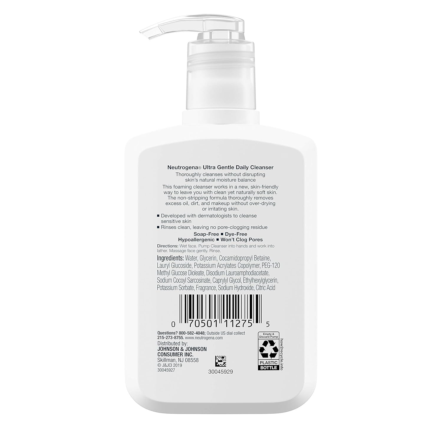Neutrogena Ultra Gentle Daily Facial Cleanser for Sensitive Skin, Oil-Free, Soap-Free, Hypoallergenic & Non-Comedogenic Foaming Face Wash to Remove Dirt, Makeup & Impurities, 5.8 fl. oz: Beauty