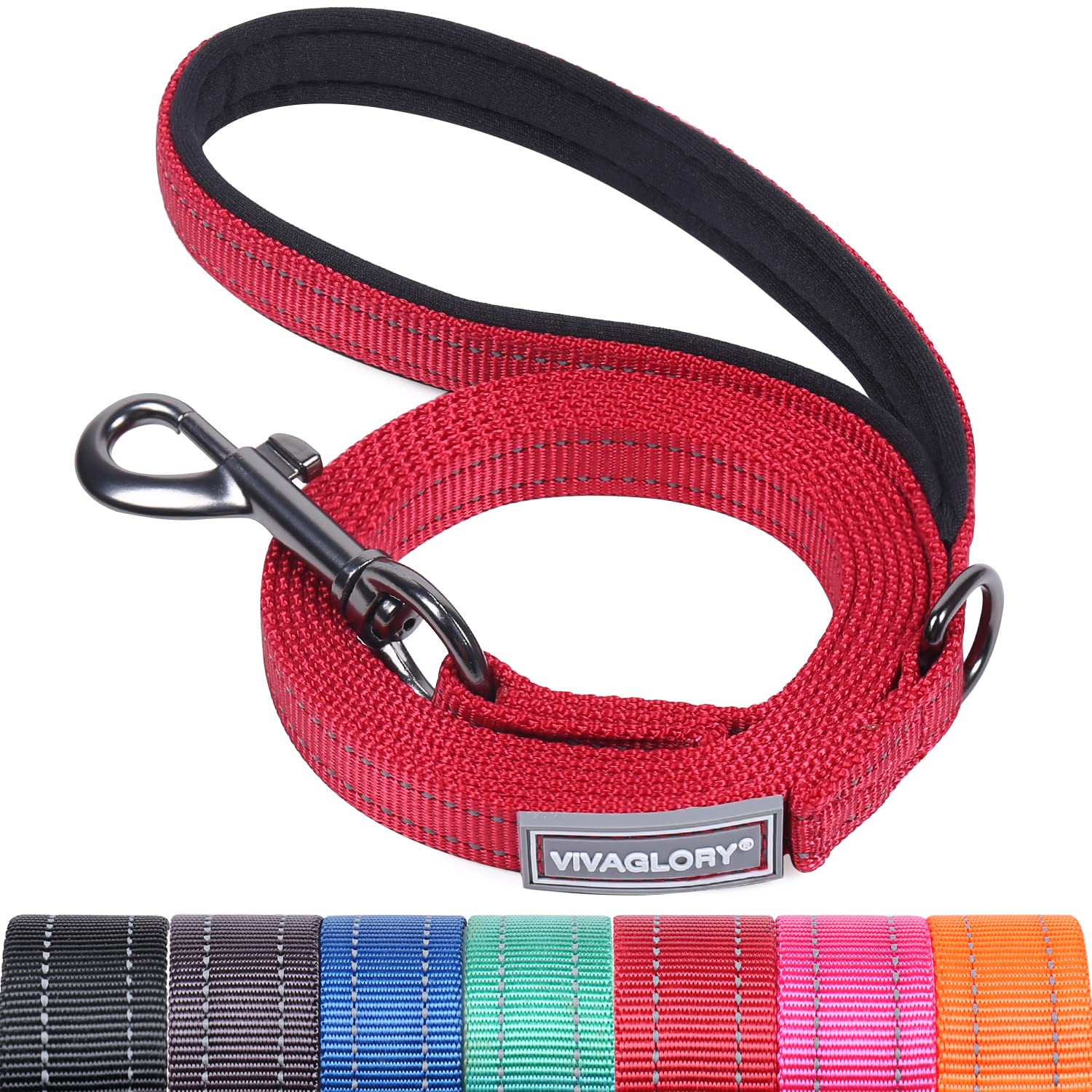 VIVAGLORY Dog Lead Dailyx Dog Leash, Lead with Soft Padded Handle for Training & Walking, Heavy Duty & Double Layer Nylon for Pet Puppy, 180 x 1.4cm, Red