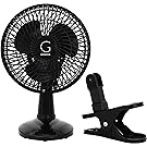 Genesis 6-Inch Clip-On Fan - Convertible Table-Top & Clip Fan, Fully Adjustable Head, Two Quiet Speeds - Ideal For The Home, Office, Dorm, & More - Black