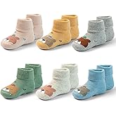 Mardonskey Baby Non Slip Warm Socks Baby Boys Thick Winter Sock with Grips for Baby Girls Non Skid Socks 6 Pack