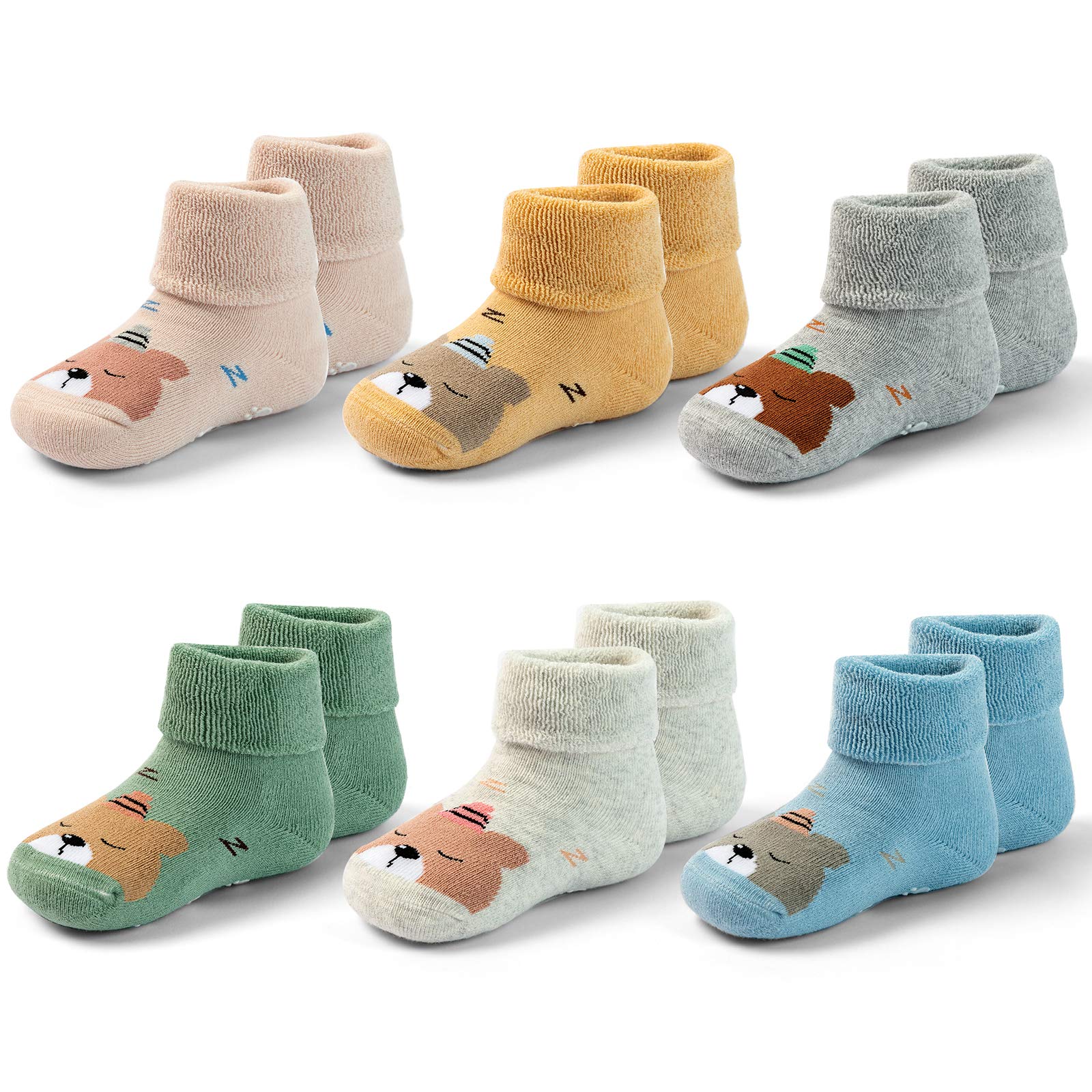 Photo 1 of **USED, INCOMPLETE** Mardonskey Baby Non Slip Winter Socks Baby Boys Warm Terry Socks with Grips for Baby Girls Non Skid Ankle Socks 6 Pairs Size 3-9/2-4 Years